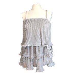 H&M Tiered Mini Dress XS Taupe Pleated Ruffle Sleeveless Spaghetti Strap